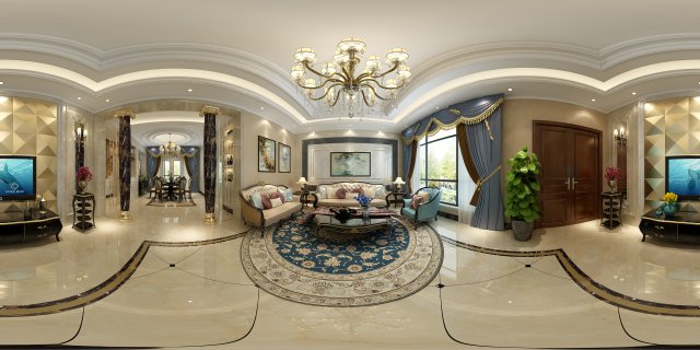 panoramic european style living room restaurant space 13 Modelo 3D .c4d .max .obj .3ds .fbx .stl .blend 