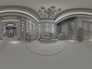 panoramic european style living room restaurant space 13 3D Model
