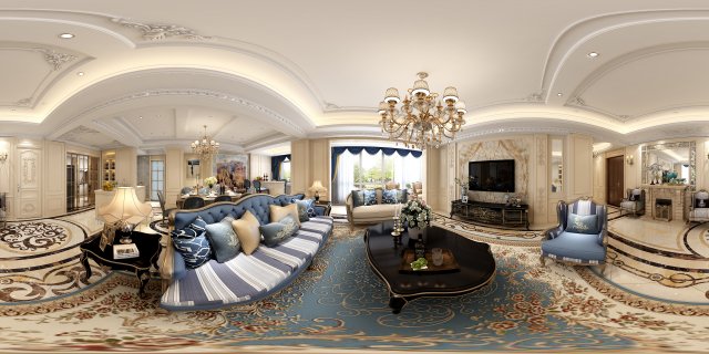 panoramic european style living room dining room 15 Modèle 3D .c4d .max .obj .3ds .fbx .stl .blend