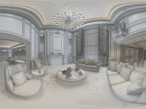 sala de estar panor&acirc;mica em estilo europeu sala de jantar 17 Modelo 3D