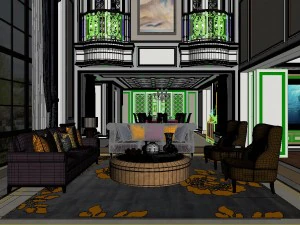 sala de estar panor&acirc;mica em estilo europeu sala de jantar 17 Modelo 3D