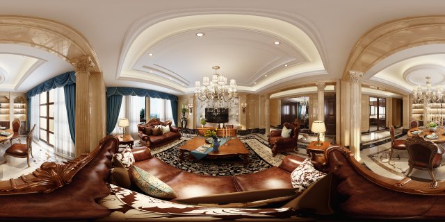 panoramic european style living room dining room 18 3D Модель .c4d .max .obj .3ds .fbx .stl .blend 