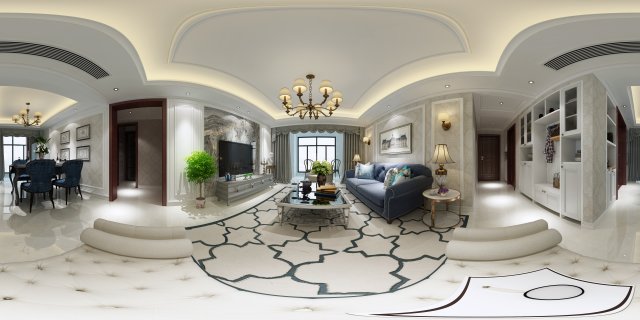 panoramic european style living room dining room 19 3D Модель .c4d .max .obj .3ds .fbx .stl .blend