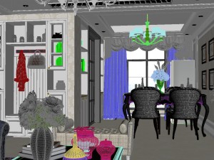 panoramic european style living room dining room 19 3D Модель