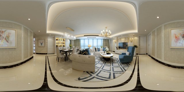 panoramic european style living room restaurant space 20 3Dモデル .c4d .max .obj .3ds .fbx .stl .blend