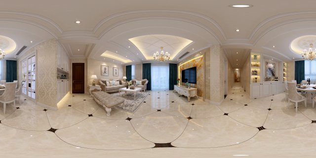 panoramic european style living room restaurant space 21 Modelo 3D .c4d .max .obj .3ds .fbx .stl .blend 