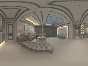 panoramic european style living room restaurant space 21 3D Model