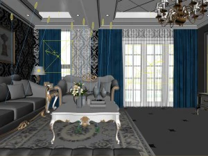 panoramic european style living room restaurant space 21 3D Model