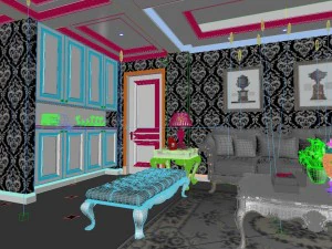 panoramic european style living room restaurant space 21 3D Model