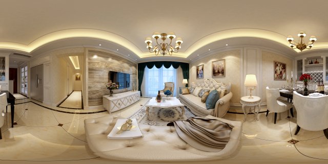panoramic european style living room restaurant space 23 3D 模型 .c4d .max .obj .3ds .fbx .stl .blend 