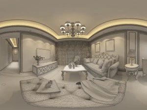 panoramic european style living room restaurant space 23 3D Model