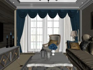 panoramic european style living room restaurant space 23 3D Model