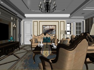 panoramic european style living room restaurant space 23 3D 模型
