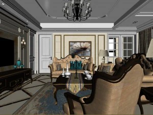 panoramic european style living room restaurant space 23 3D Model