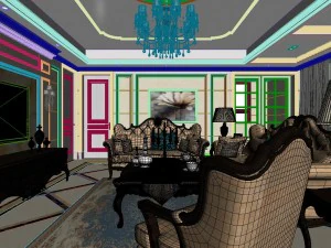 panoramic european style living room restaurant space 23 3D Model