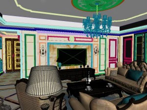 panoramic european style living room restaurant space 23 3D Model