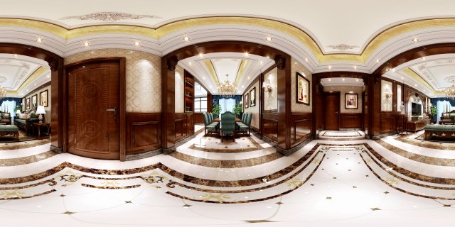 panoramic european style living room dining room 24 3Dモデル .c4d .max .obj .3ds .fbx .stl .blend