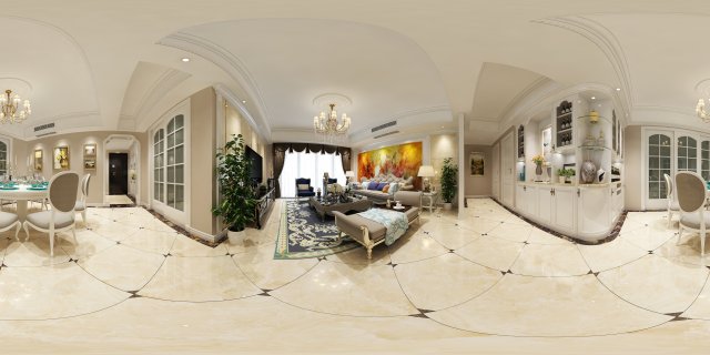 panoramic european style living room dining room 25 3D-Modell .c4d .max .obj .3ds .fbx .stl .blend 