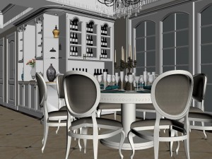 panoramic european style living room dining room 25 3D-Modell