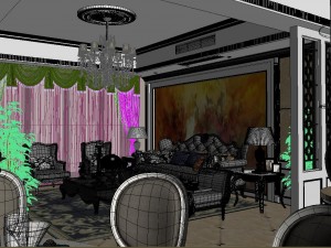 panoramic european style living room dining room 25 3D-Modell