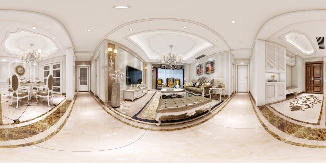panoramic european style living room dining room 26 Modelo 3D .c4d .max .obj .3ds .fbx .stl .blend 