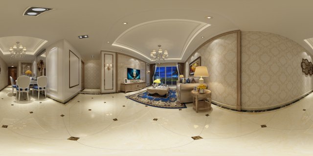 panoramic european style living room dining room 27 Model 3D .c4d .max .obj .3ds .fbx .stl .blend