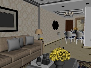 panoramic european style living room dining room 27 Model 3D
