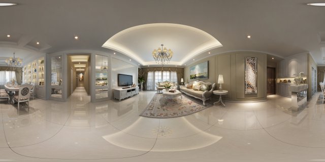 panoramic european style living room dining room 28 3D Model .c4d .max .obj .3ds .fbx .stl .blend 