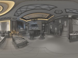 panoramic european style living room restaurant space 29 Modello 3D