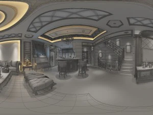 panoramic european style living room restaurant space 29 3D Model