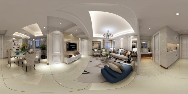 panoramic european style living room restaurant space 30 Modelo 3D .c4d .max .obj .3ds .fbx .stl .blend 