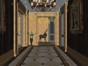 panorama european family corridor stairs 3D Model