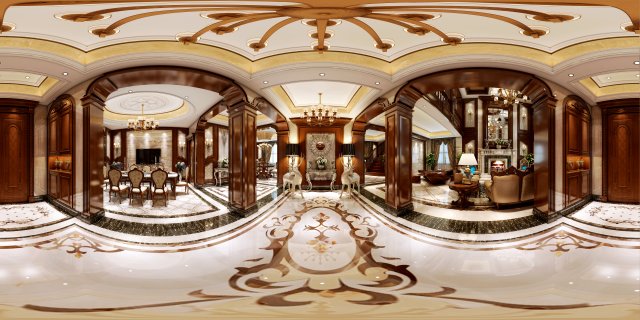 panorama european corridor living room restaurant 02 Modello 3D .c4d .max .obj .3ds .fbx .stl .blend
