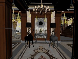 panorama european corridor living room restaurant 02 Modello 3D