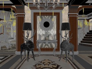panorama european corridor living room restaurant 02 Modello 3D