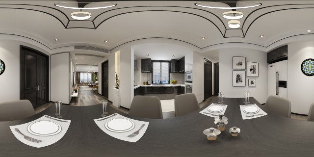 panoramic contemporary style dining room kitchen space 01 Modelo 3D .c4d .max .obj .3ds .fbx .stl .blend