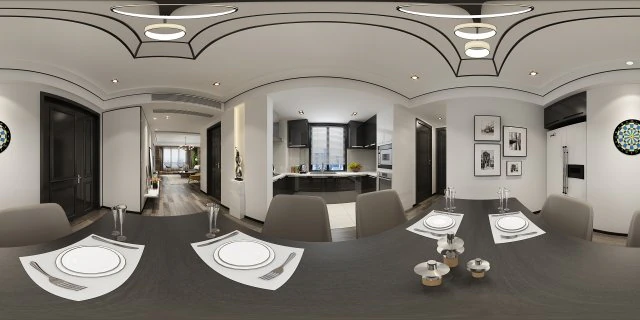 panoramic contemporary style dining room kitchen space 01 3D Model .c4d .max .obj .3ds .fbx .stl .blend 