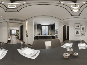 panoramic contemporary style dining room kitchen space 01 Model 3D