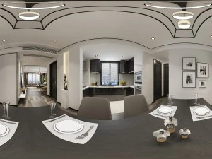 panoramik &ccedil;ağdaş tarzda yemek odası mutfak alanı 01 3D Model