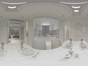 panoramic contemporary style dining room kitchen space 01 3D Model