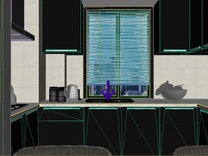 panoramic contemporary style dining room kitchen space 01 3D Model