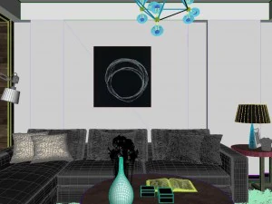 panoramic contemporary style dining room kitchen space 01 3D Model