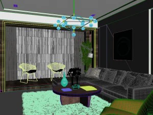 panoramic contemporary style dining room kitchen space 01 3D Model