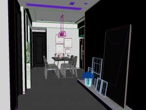 panoramic contemporary style dining room kitchen space 01 3D Model
