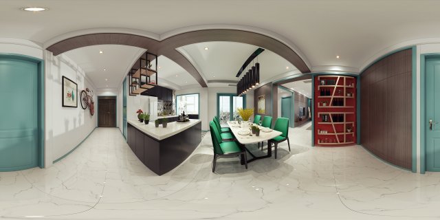 panoramic contemporary style dining room kitchen space 02 3D Model .c4d .max .obj .3ds .fbx .stl .blend 