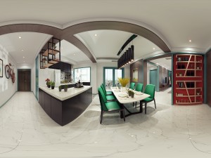 panoramic contemporary style dining room kitchen space 02 3D Модель