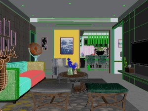 panoramic contemporary style dining room kitchen space 02 3D Model