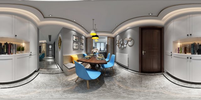 panoramic contemporary style kitchen with kitchen space 03 3D Модель .c4d .max .obj .3ds .fbx .stl .blend 