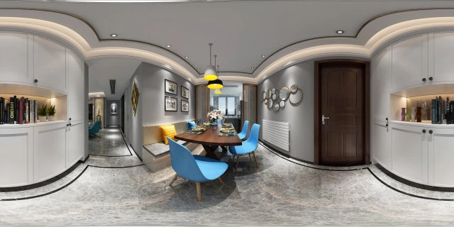 panoramic contemporary style kitchen with kitchen space 03 3D Model .c4d .max .obj .3ds .fbx .stl .blend 