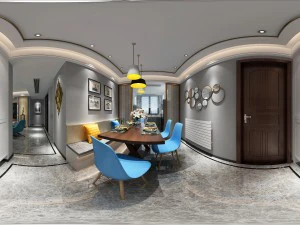 панорамна кухня в сучасному стилі з кухонним простором 03 3D Модель